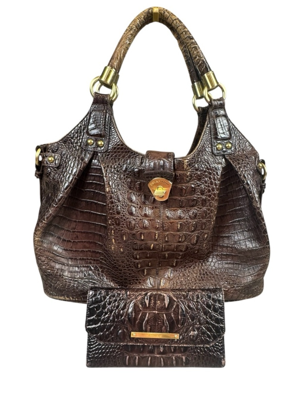 Brahmin Dagny Melbourne Croc Embossed Brown Satchel & Wallet Set